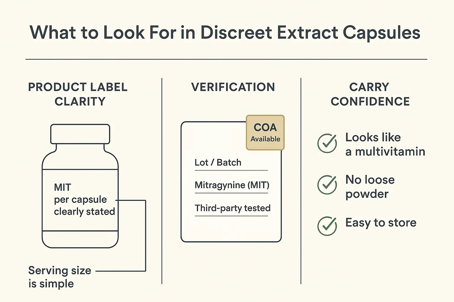 Discretion isn’t just portability—it’s clarity. Transparent labeling and COA availability make it easier to evaluate potency and carry capsules confidently.