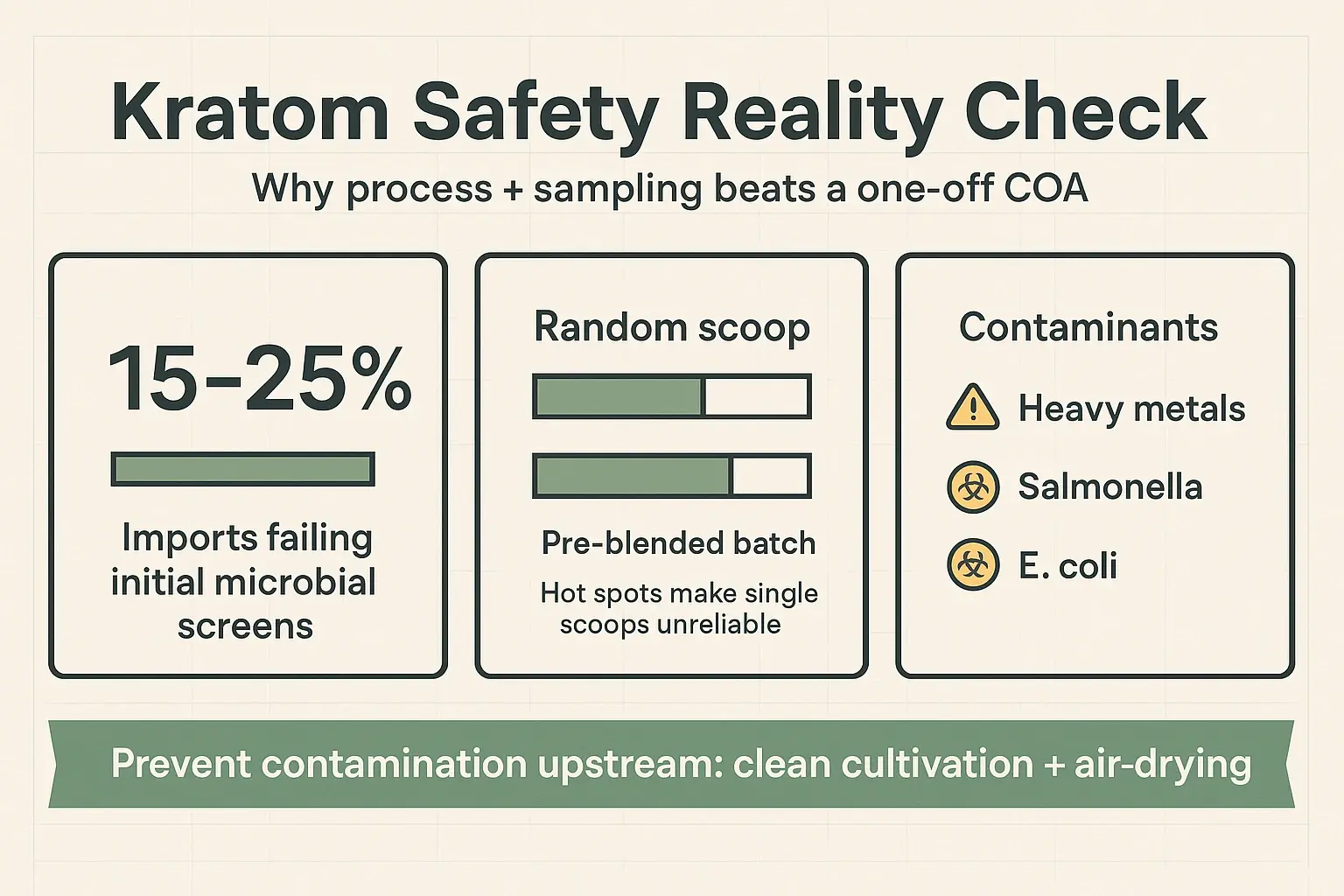 Use the risk data the right way: demand safer sourcing, better drying, and a sampling method that actually represents the batch—not a lucky scoop.