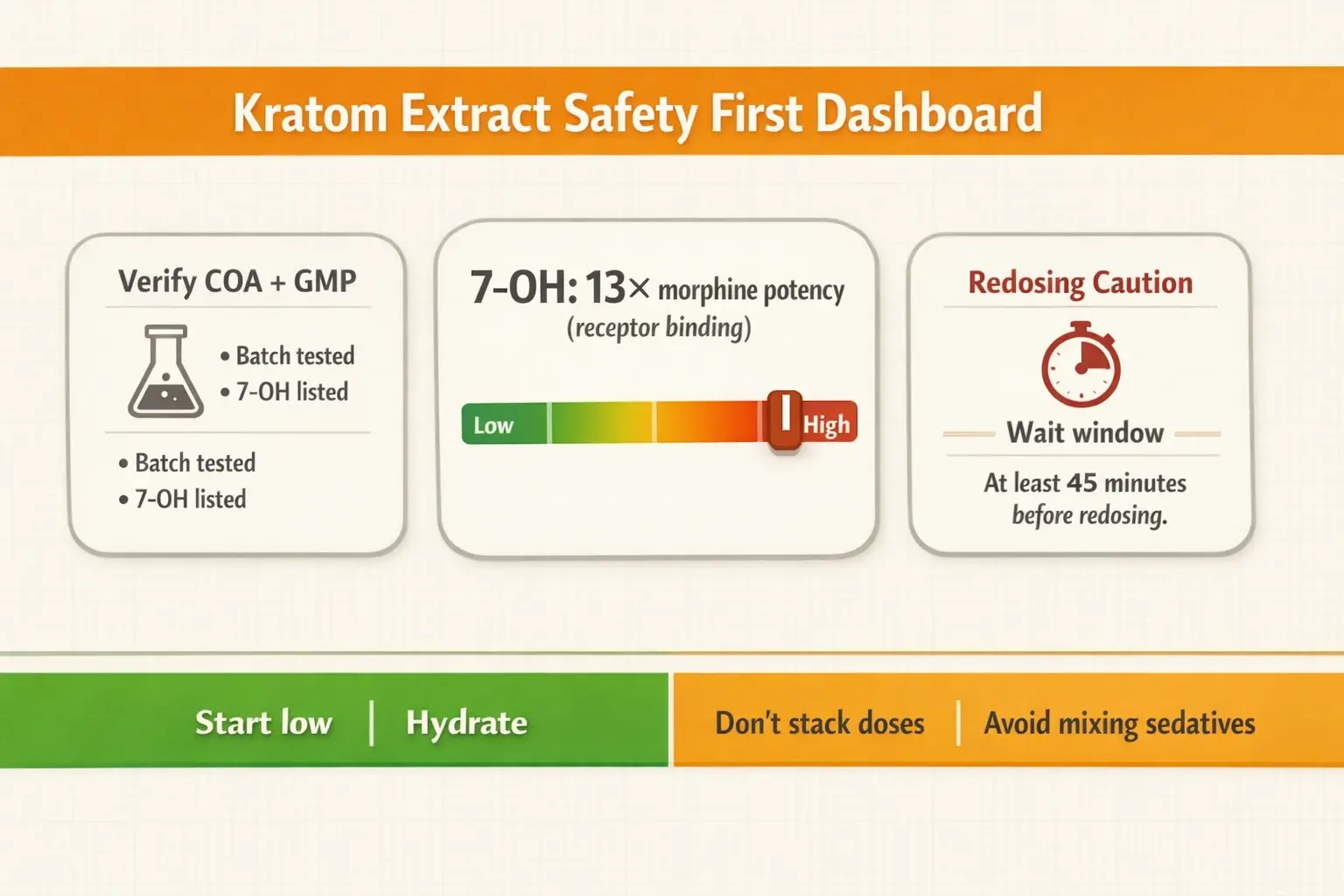 A fast safety check before your first dose: confirm a real COA, treat 7-OH as high-potency, and use a strict wait window to avoid stacking.